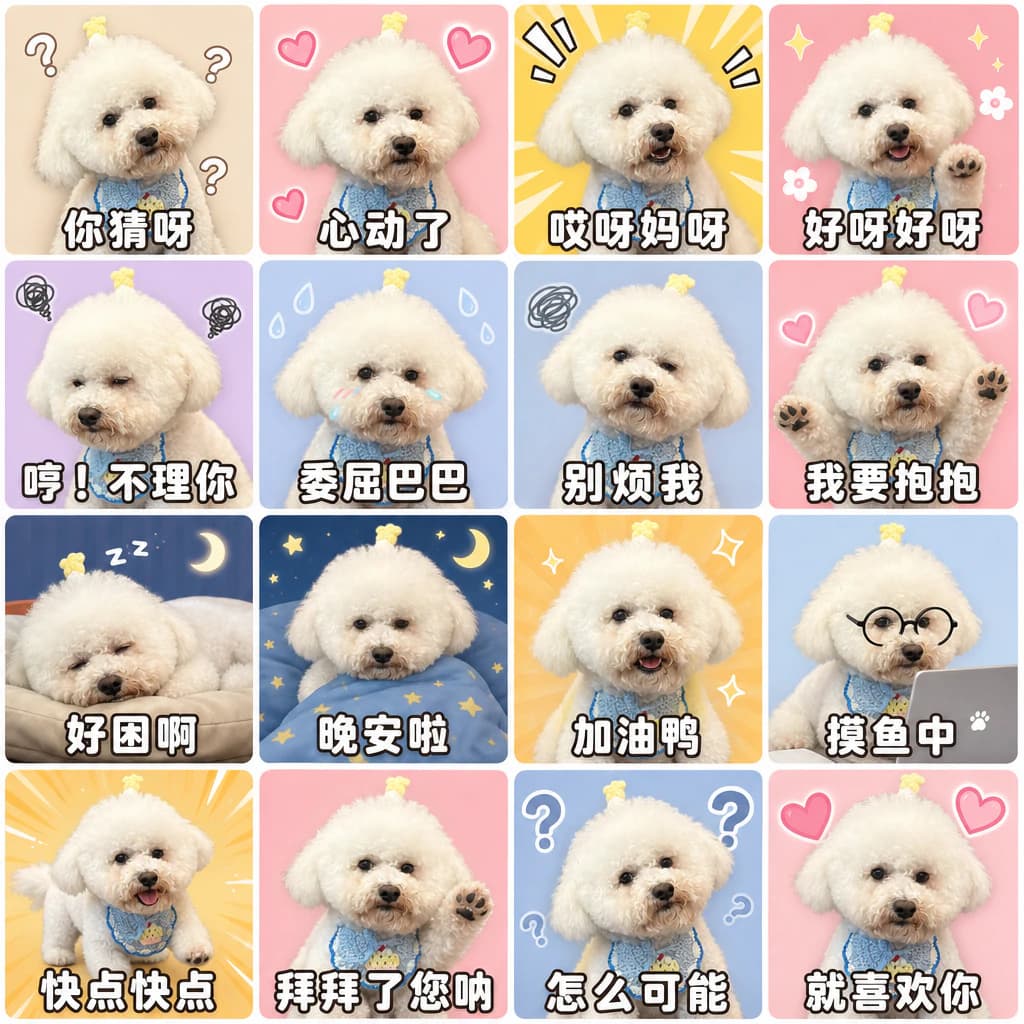 比熊犬马内微信表情包的首版成品
