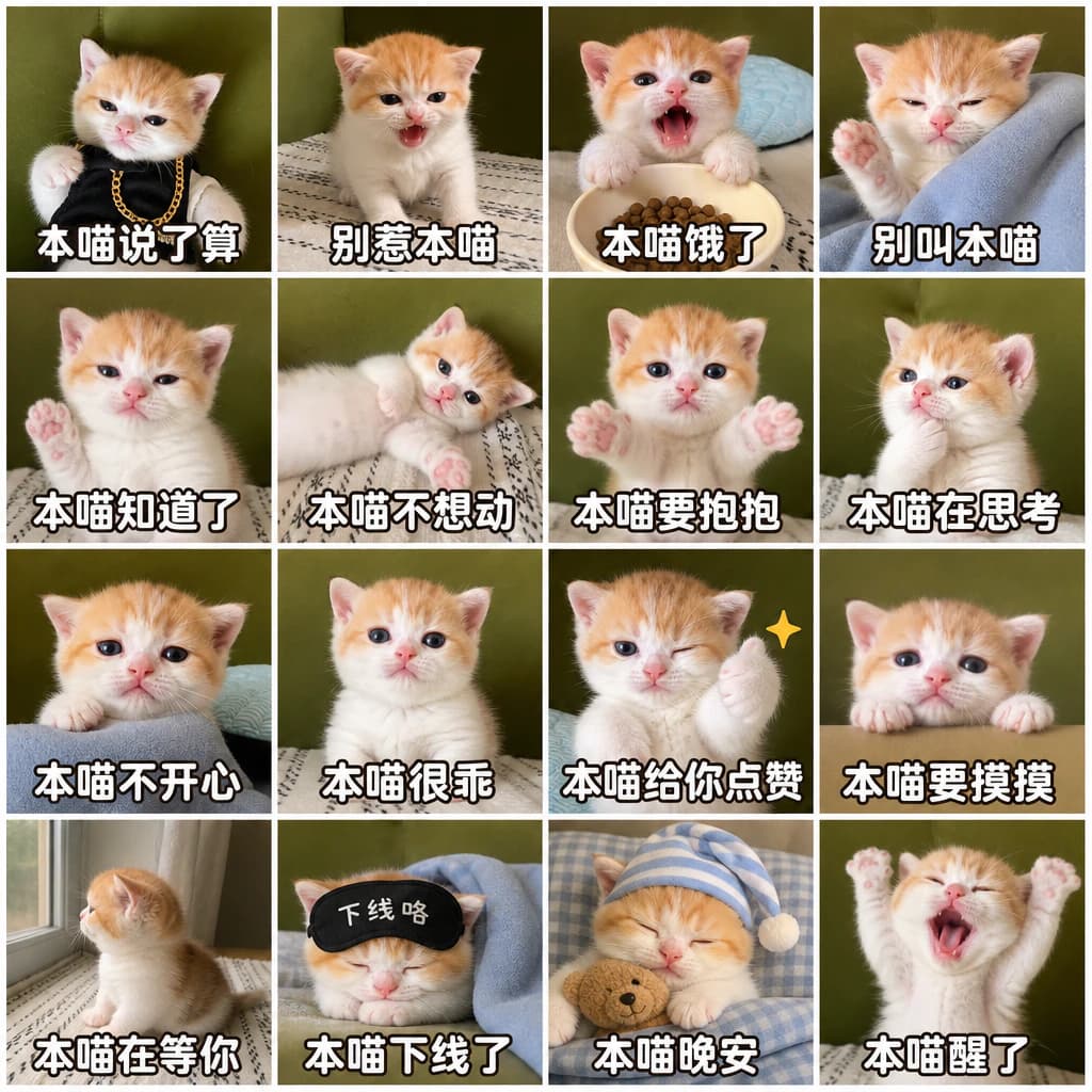 橘白小奶猫小布的 16 张反差成熟感微信表情包成品